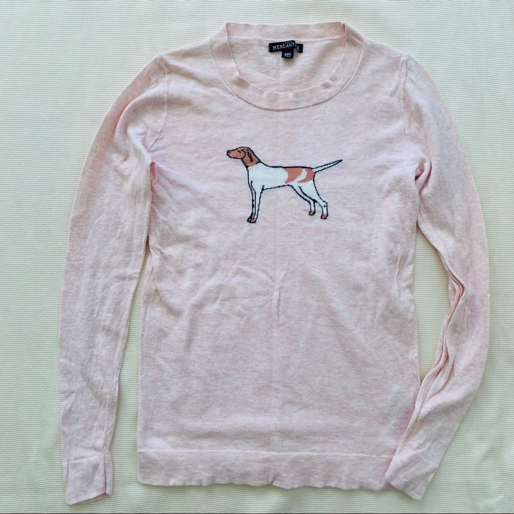 J. Crew Light Pink Crewneck Sweater with Dog Embroidery